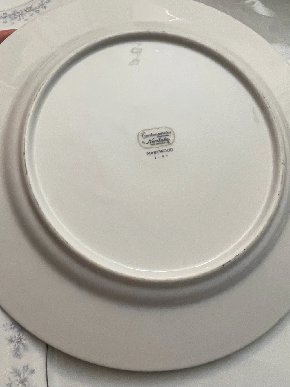 Noritake White Dinner Plate with Pale Blue Floral and Silver Trim